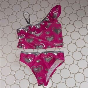 Pink and Silver Heart Bikini Set